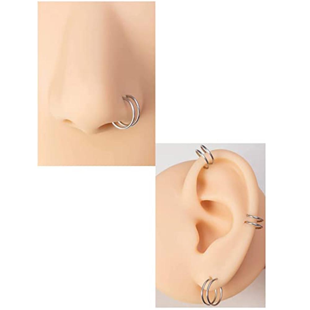 4 stk Doble Neseringer Spiral Enkelt Piercing Neseringer 8MM, Fire Farger