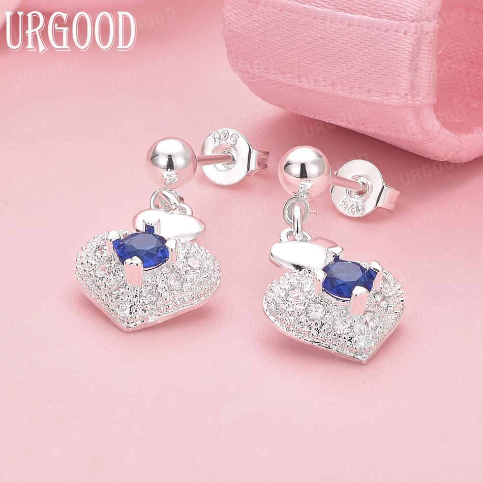 Кулон Сердце из стерлингового серебра 925 пробы с цирконами ААА, модные серьги-пусеты, свадебные украшения 1.1*2.3cm