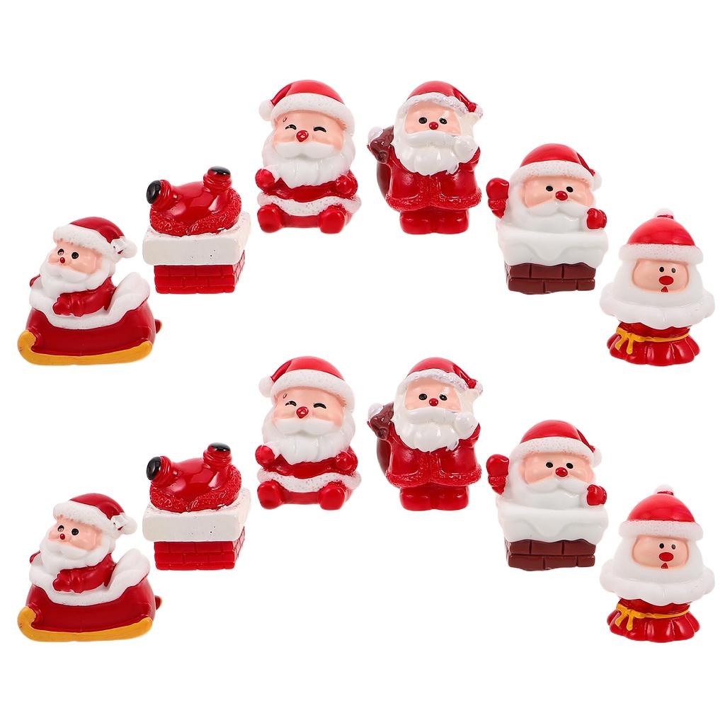 12pcs Mini Resin Santa Claus Ornaments Christmas Holiday Figurines For Tabletop Home Office Party Decor Miniature Christmas