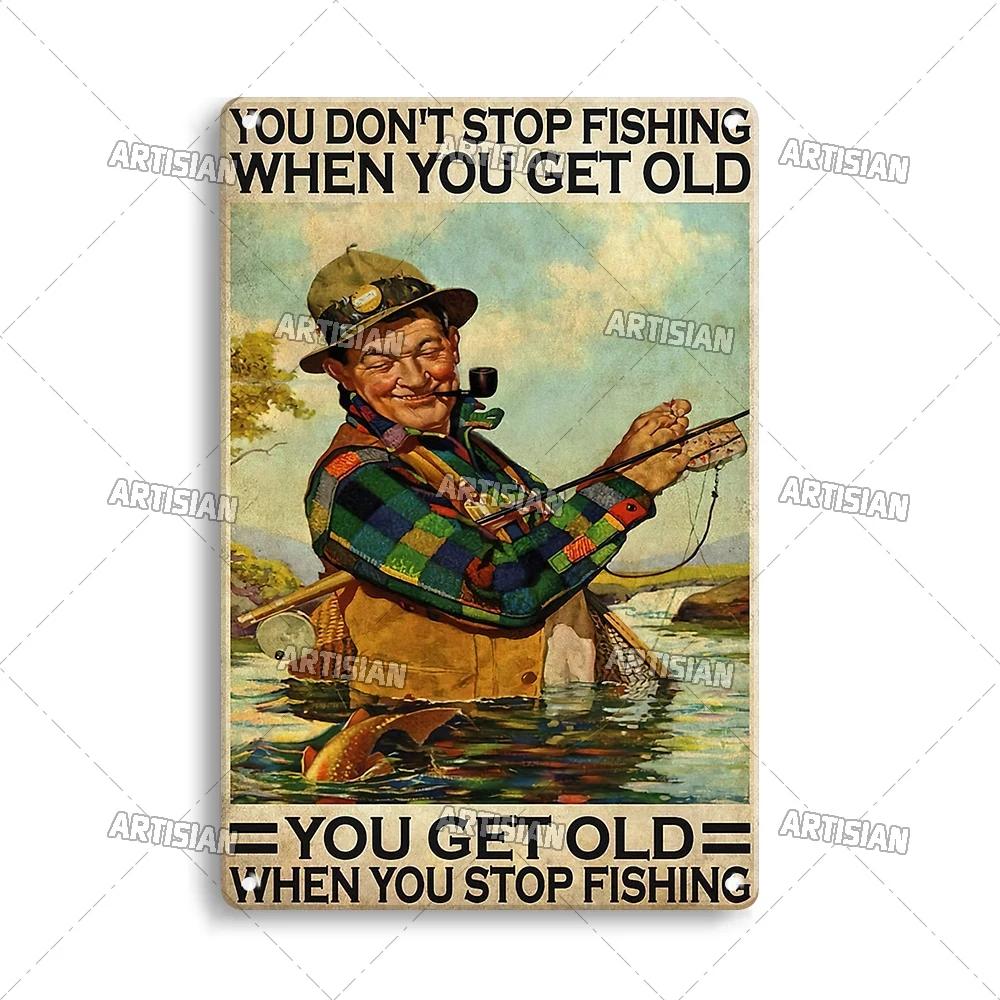 Artisian Fishing Metal Poster Sport Tin Sign Lure Bait Decorative Plaque Wall Decor Garage Bar Pub Club Hotel Cafe Kitchen Home