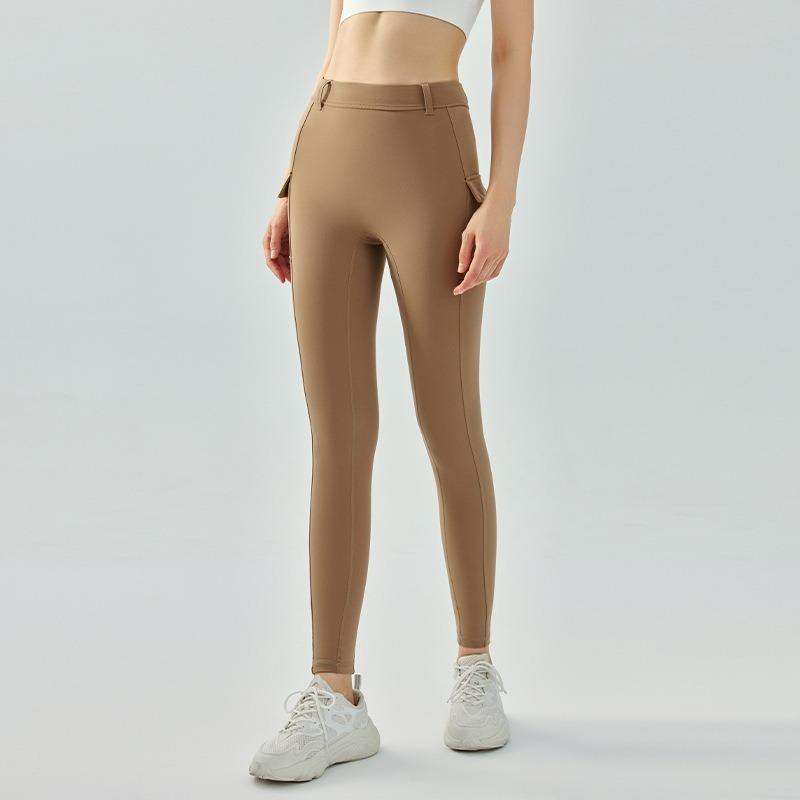 Nahtlose hautfarbene Yogahose eng und dünn mittelstarke Fitnesshose hoher Bund Hüft-Yogahose Damen