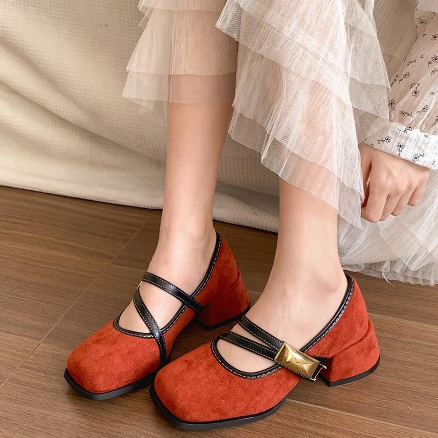 Fashion temperament French retro square head thick heel light mouth single shoes women's 2025 new spring and autumn height increase Mary Jane shoes
