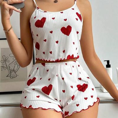 Conjunto de Camisola de Tricô e Shorts com Estampa de Corações Europeu e Americano 2025 para Mulheres