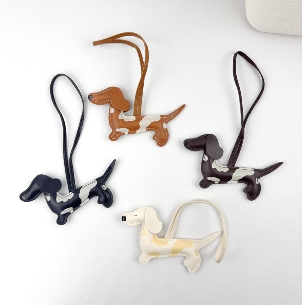 Cute Puppy PU Leather Key Ring Handmade Animal Bag Charm DIY Dachshund Dog Keychain  Keys Ornament