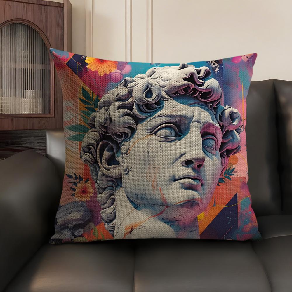 Artistic Sculpture Cushion Cover Natural Linen Organic Fabric Double-Sided Printing Sofa Home Decor Gift Pillow Case