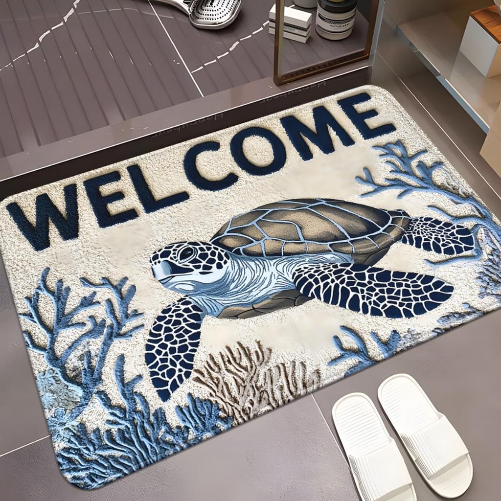 Marine Turtle Porch Welcome Mat Underwater World Floor Carpet for Indoor Anti Slip Toilet Bathroom Floor Rug Beach House