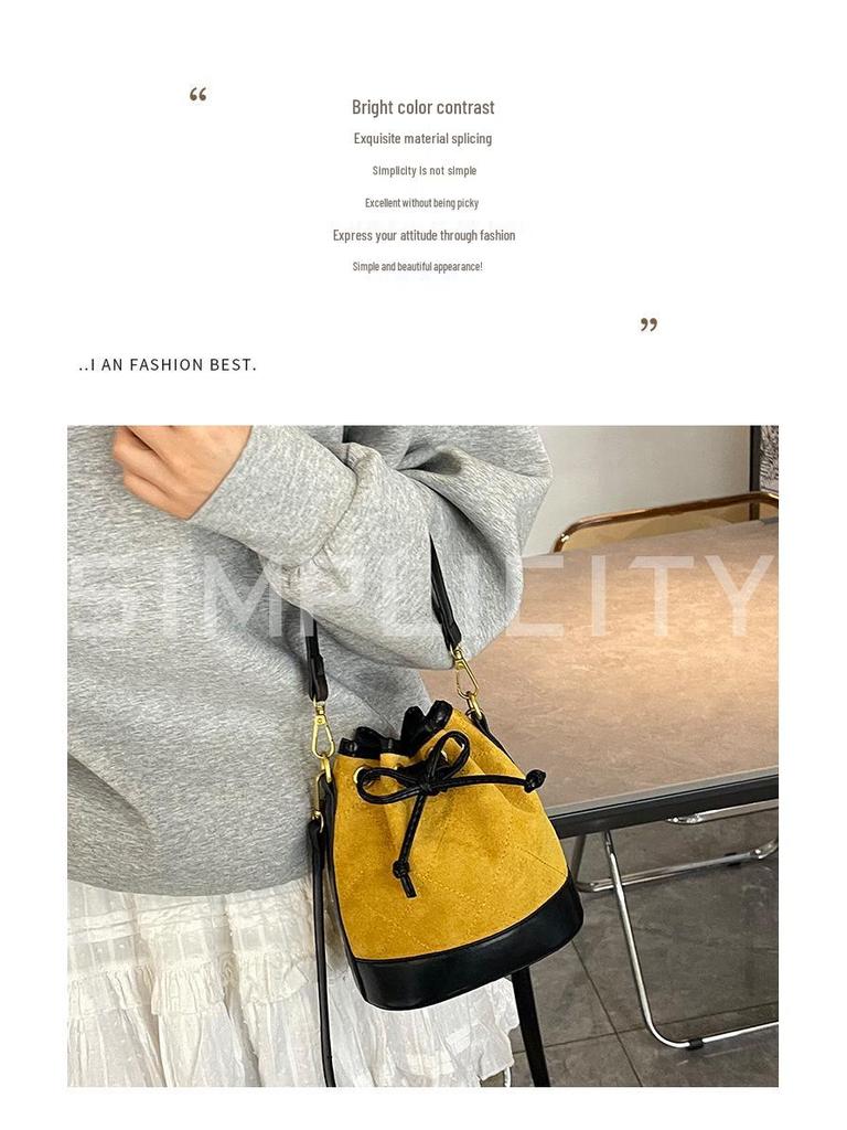 2025 High-End Color Block Retro Bucket Bag - Handheld, Single Shoulder, Crossbody