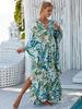 European & American Rayon Print Beach Cover-up Dress - Long, Loose Bikini Swimsuit Robe for Women