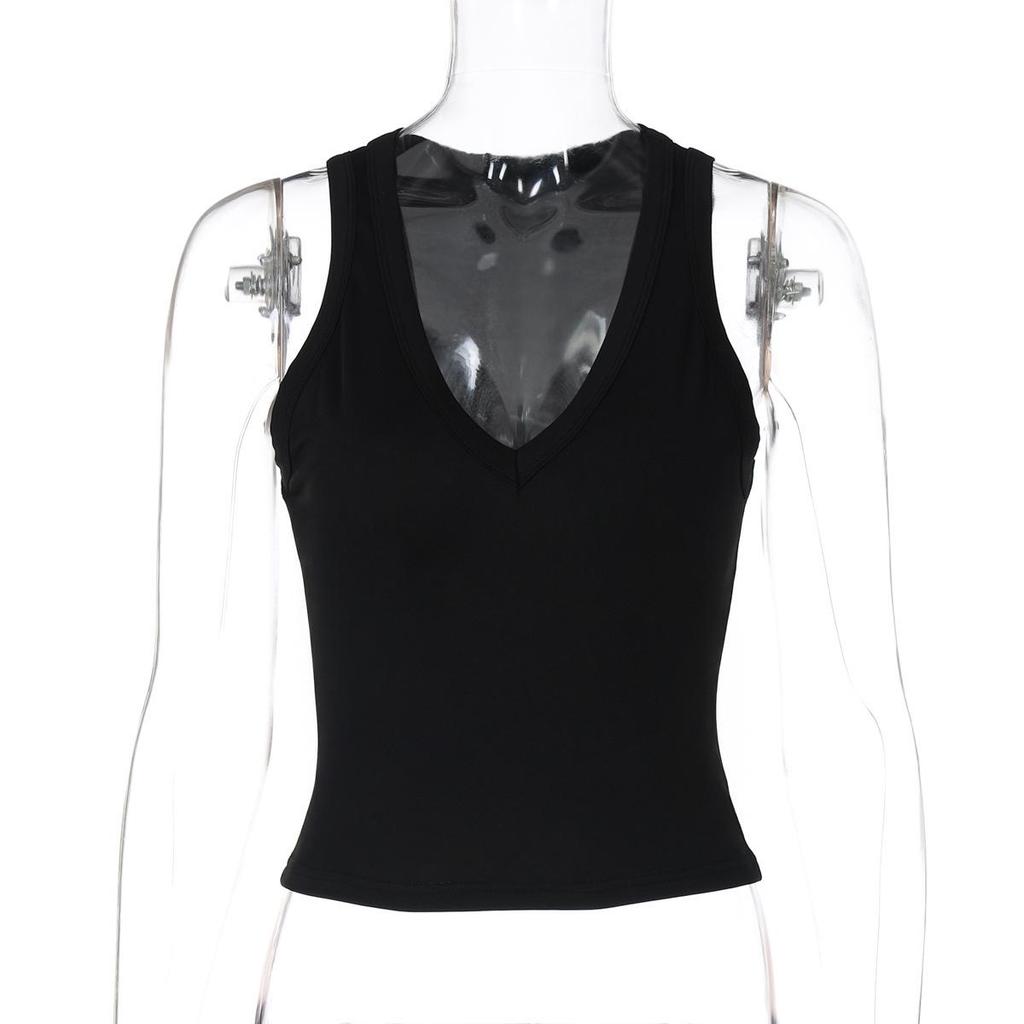European Spring/Summer 2026 Sexy Slim Fit Sleeveless V-Neck Tank Top for Women