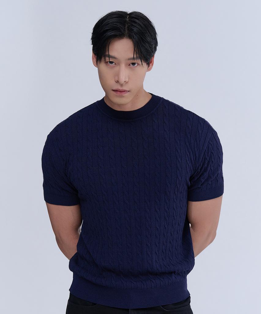 NINEZ Cable Short Sleeve Muscle Knit_3Color