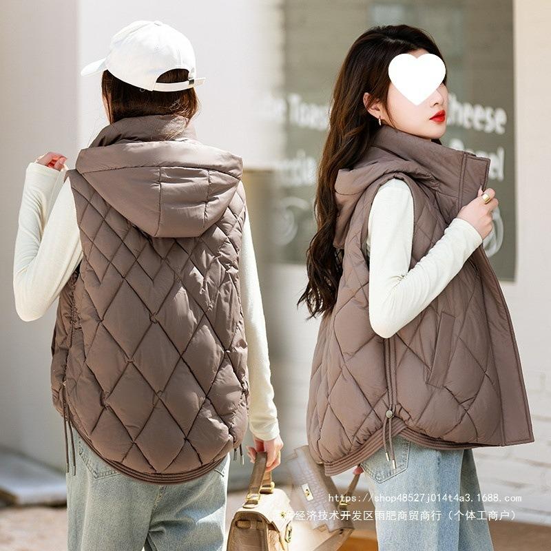 Down cotton vest women's removable hat vest with vest outside, loose coat