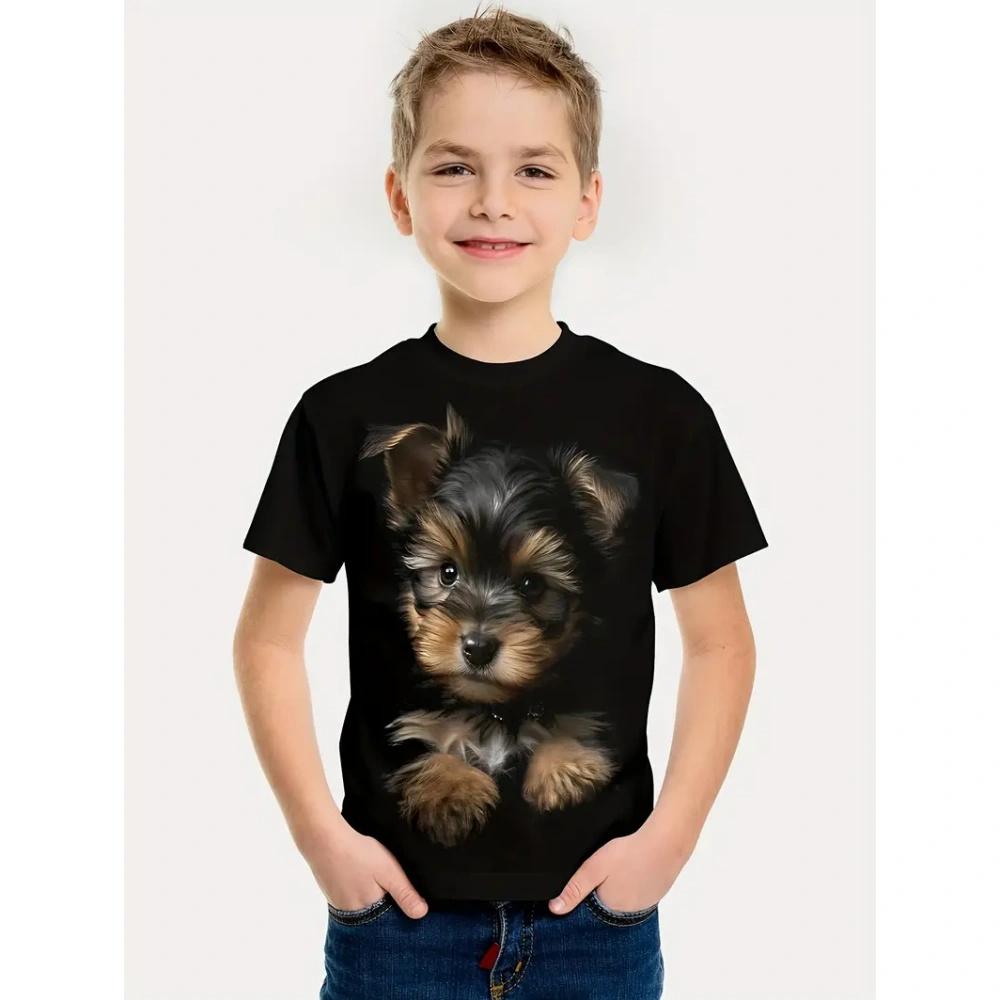 Nové retro psí 3D tištěné ležérní dětské oblečení top tričko módní dětské oblečení pro chlapce