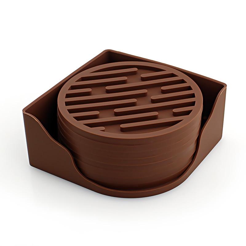 Set di sottobicchieri in silicone Scatola portaoggetti in silicone Sottobicchieri anti-caldo per caffè Sottobicchieri neri