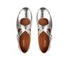Cross-strap silver round head soft leather Mary Jane women's shoes light mouth flat sole shoes