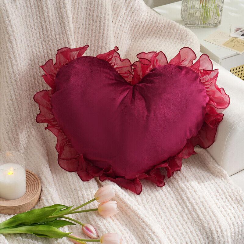 1PC Heart Pillowcase Cushion Soft Velvet/lace Pillow Cover Decorative Girl Princess Room Decoration Sofa Living Room for Love