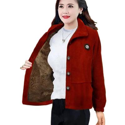 Plush Jacket New Corduroy Jacket for Women Autumn and Winter Cold Protection for Middle-aged and Elderly Mothers Thickened Women's Clothing