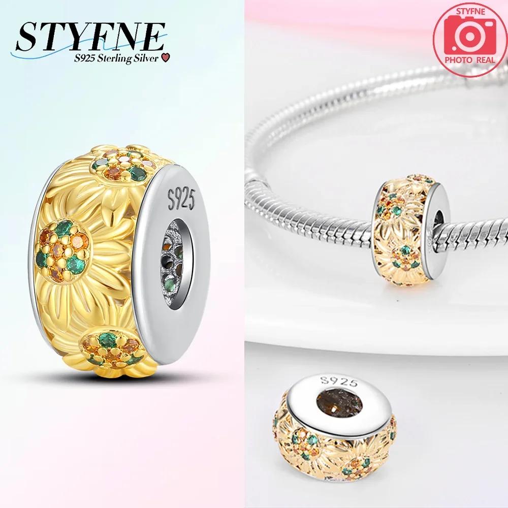 Original Copper Pink Heart Zircon Flowers Cats Sunflowers Beaded Charm Fit Bracelet Women Gift Diy Jewelry Set