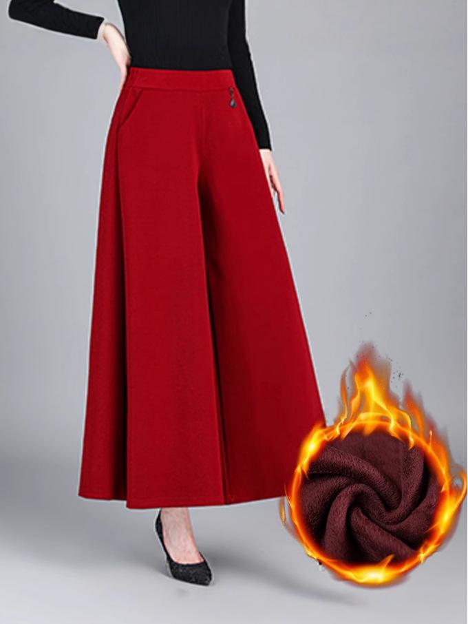 Autumn/Winter High-Waisted Plus Velvet Wide-Leg Pants: Fashionable, Age-Reducing Casual Skirt for Middle-Aged and Elderly Mothers