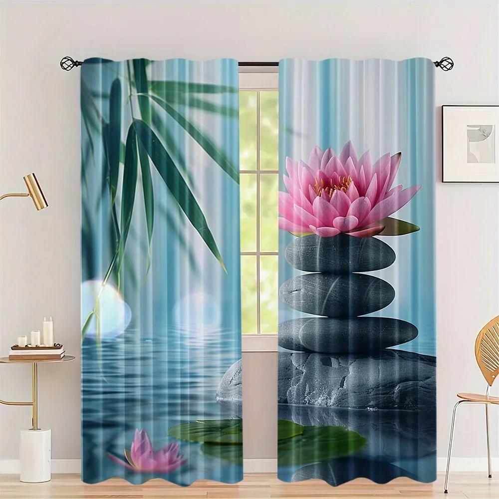 3D 2Panel Chinese Curtain Flower Bird Ink Painting Curtain for Bedroom Living Room Floor-to-ceiling Window Kitchen Blinds W500*H