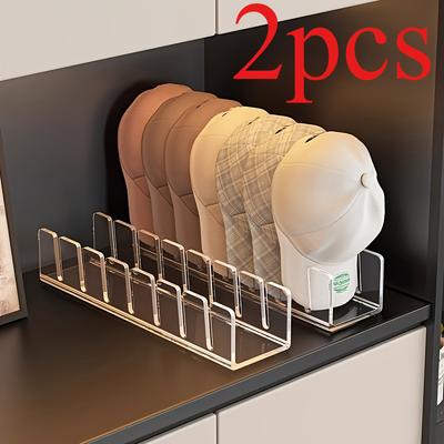 2pcs Clear Acrylic Baseball Cap Storage Rack, Durable Hat Hook for Wardrobe & Drawer, Plastic Multi-Compartment Storage Solution