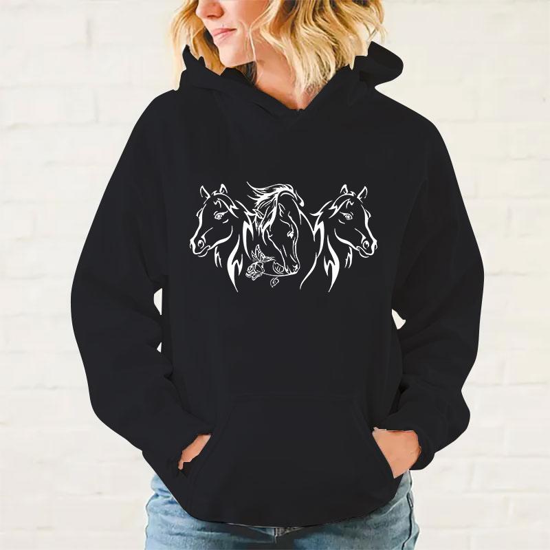 

y2k худи Худи с лошадьми Пуловер Унисекс Толстовка с капюшоном Харадзюку Уличная одежда Длинный рукав 3XL