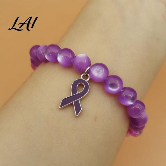 Versatile Commuting Casual Bracelet Breast Cancer Awareness Bracelets for Women Ribbon Support Ornament Charm Beaded Elastic Bracelet Encouragement