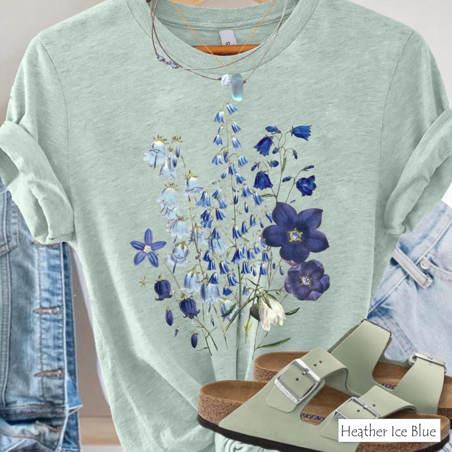 Jardin Azure T-shirt: Vintage Botanical Wildflower Bouquet Tee S-4X 4XL
