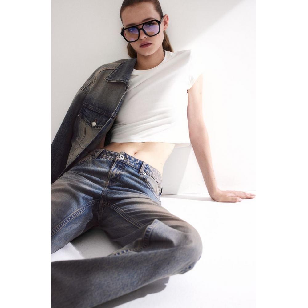 

H M Straight Low Rise Jeans Denim Blue Beige