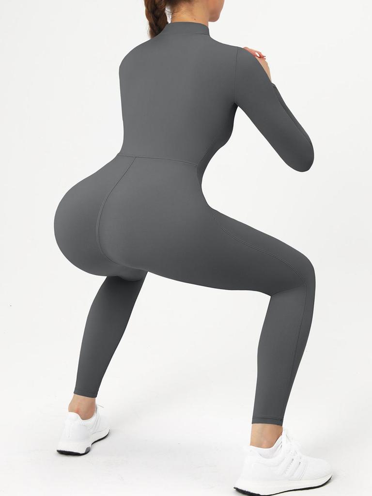 Nude Langarm Yoga-Jumpsuit mit Reißverschluss - High-Intensity Fitnessbekleidung
