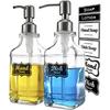 JASAI 2Pack Antique Design Glass Soap Dispenser with Rust Proof 304 Stainless Steel Pump, Refillable Hand Soap Dispenser with 10Pcs Stickers, Premium