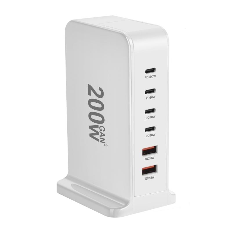USB C Ladegerät 200W Schnellladegerät Block 6 Port Ladestation Ziegelstein Laptop-Ladegerät 2 USB + 4 Typ C für Reisen Zuhause