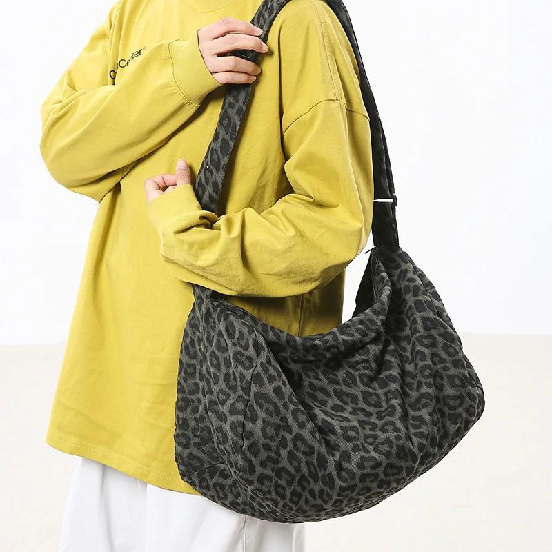Y2K Trendy Travel Shoulder Bags Tote Bag Summer Women's Bag Leopard Print Canvas Crossbody Bag Female Student Handbags