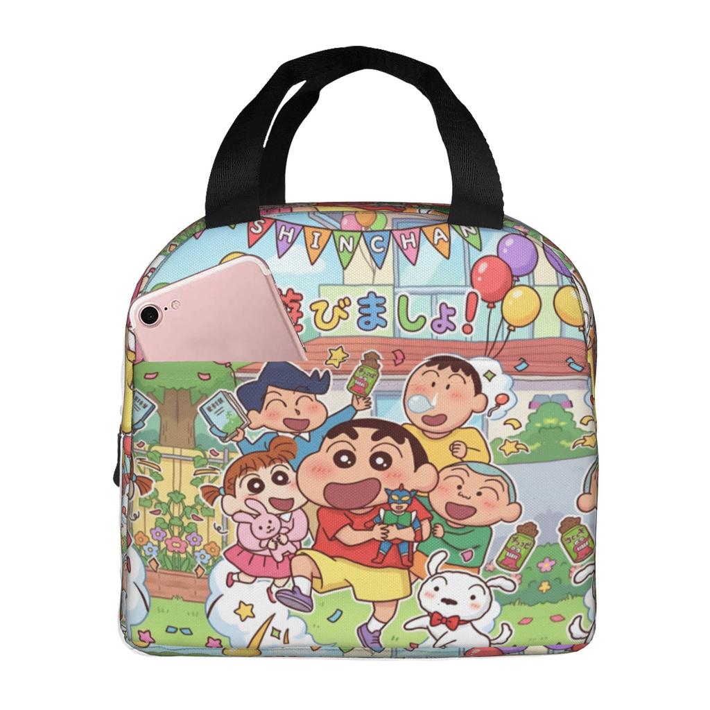 Custom Crayons Shins Chans Insulated Lunch Bags for Camping Travel Cartoon Waterproof Cooler Thermal Bento Box Unisex