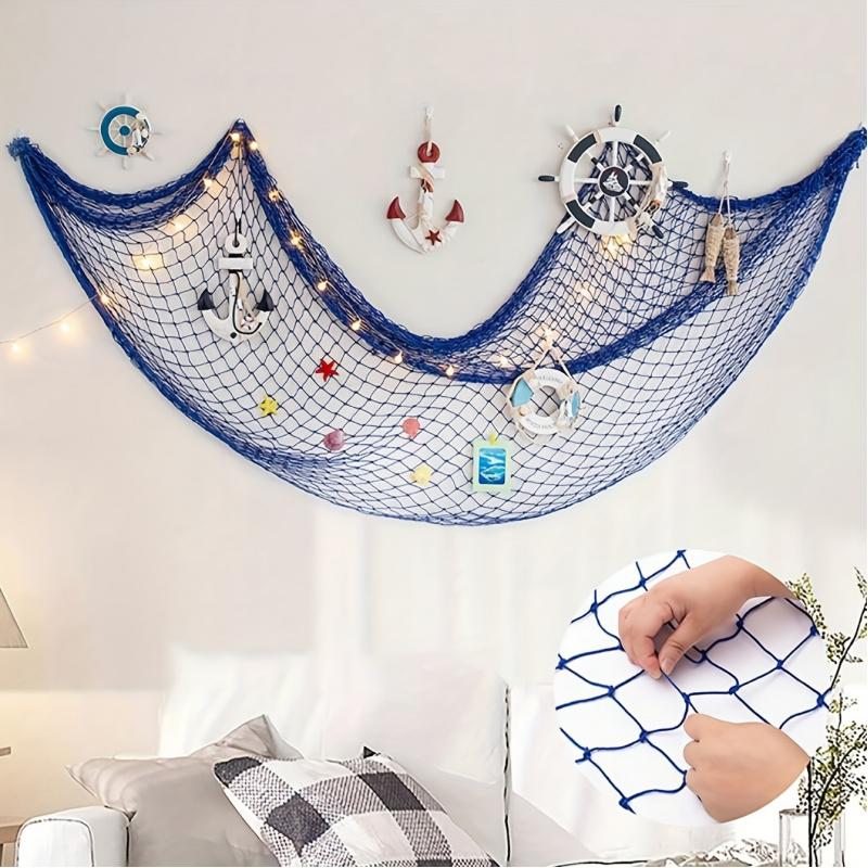 Mediterranean Style Decorative Fishing Net Hanging Ornament Thick Rope Hemp Line Shell Float Wind Chime Wall Hanging Living Room