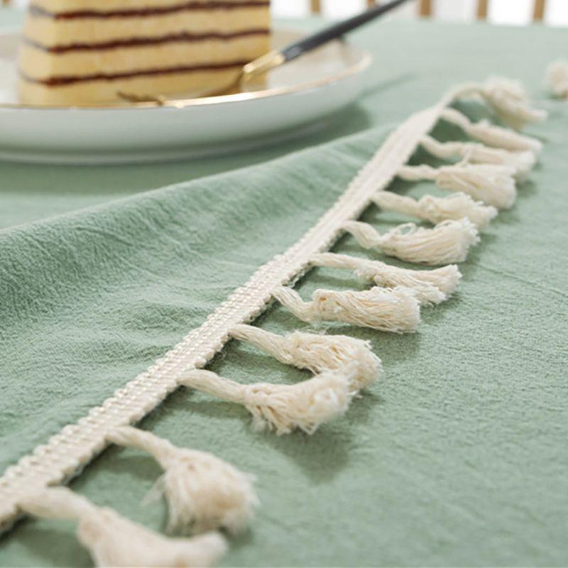 Light Green Tassel Cotton Tablecloth Rectangle/Round Wedding Christmas Halloween Parties Kitchen Dinning Table Covers Decoration