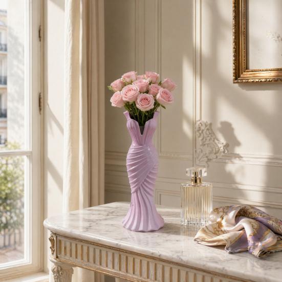Mermaid Dress Vase Evening Vase, Elegant 3D Printed Lightweight Plastic Decorative for Home Table Shelf Decor