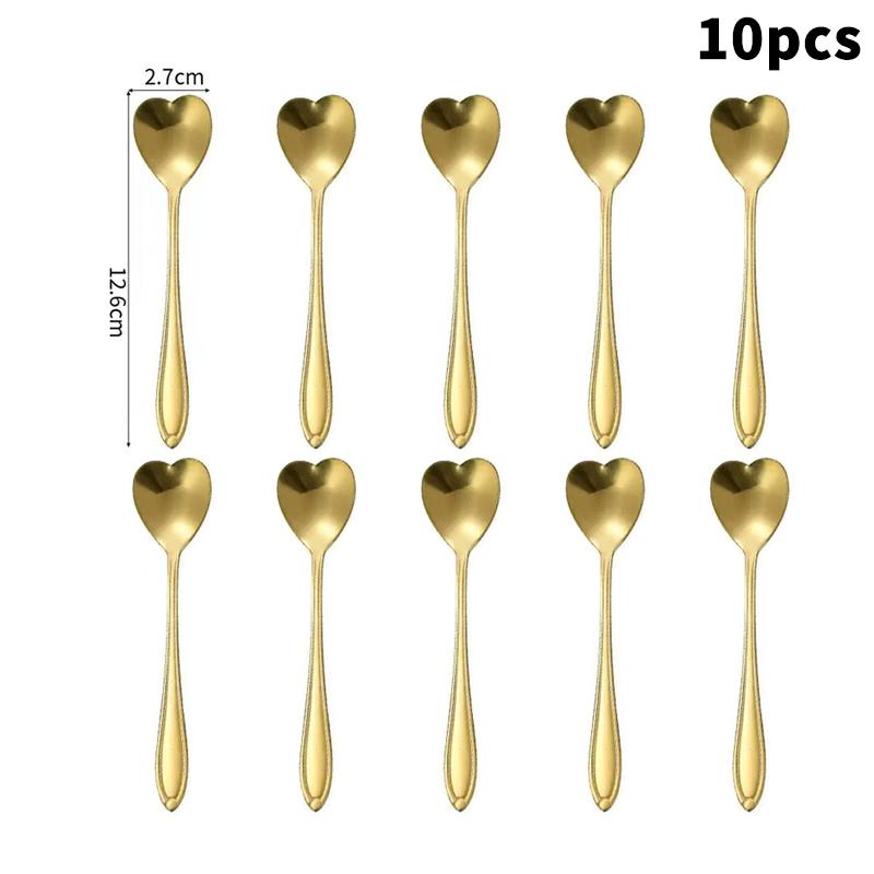 10-Piece Polished Stainless Steel Heart-Shaped Coffee Spoon Set - Durable Stirring Utensils For Home, Kitchen, And Dining Room