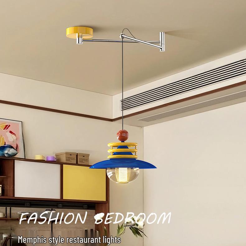 Dopamine Dining Table Set with Swing Arm Pendant Light and Eye-Protecting Ceiling Light for Kids