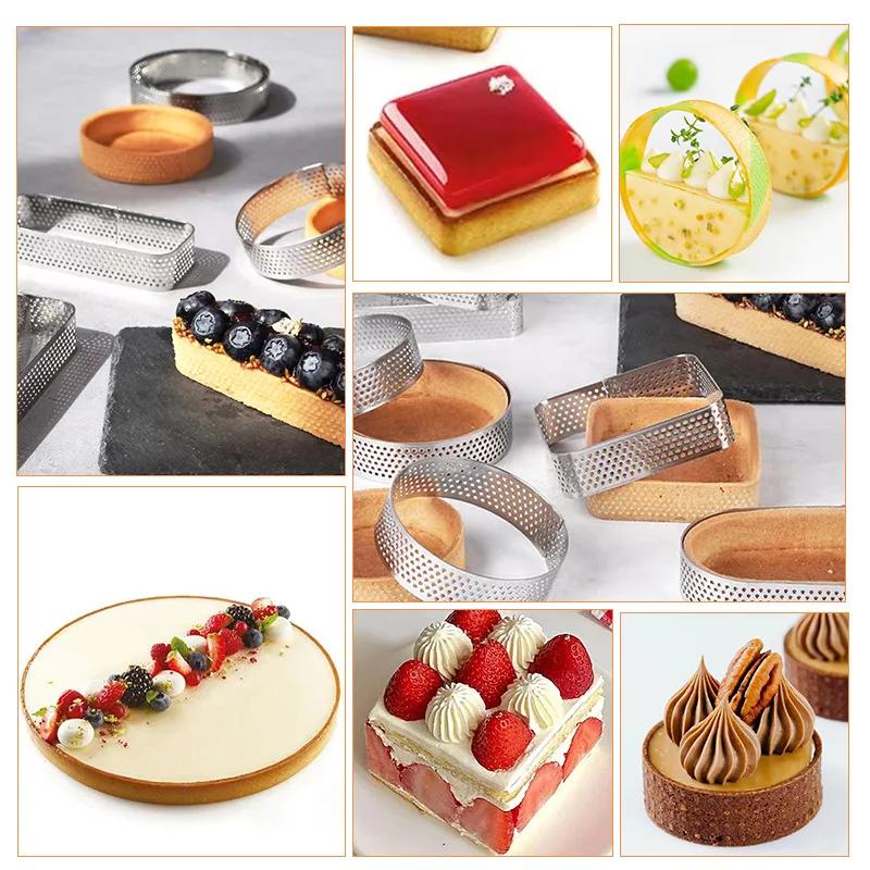 6PCS 8cm Silver Round Stainless Steel Tart Rings Mould French Dessert Mousse Cake Fruit Tarte Mold for Family Party Baking Tools