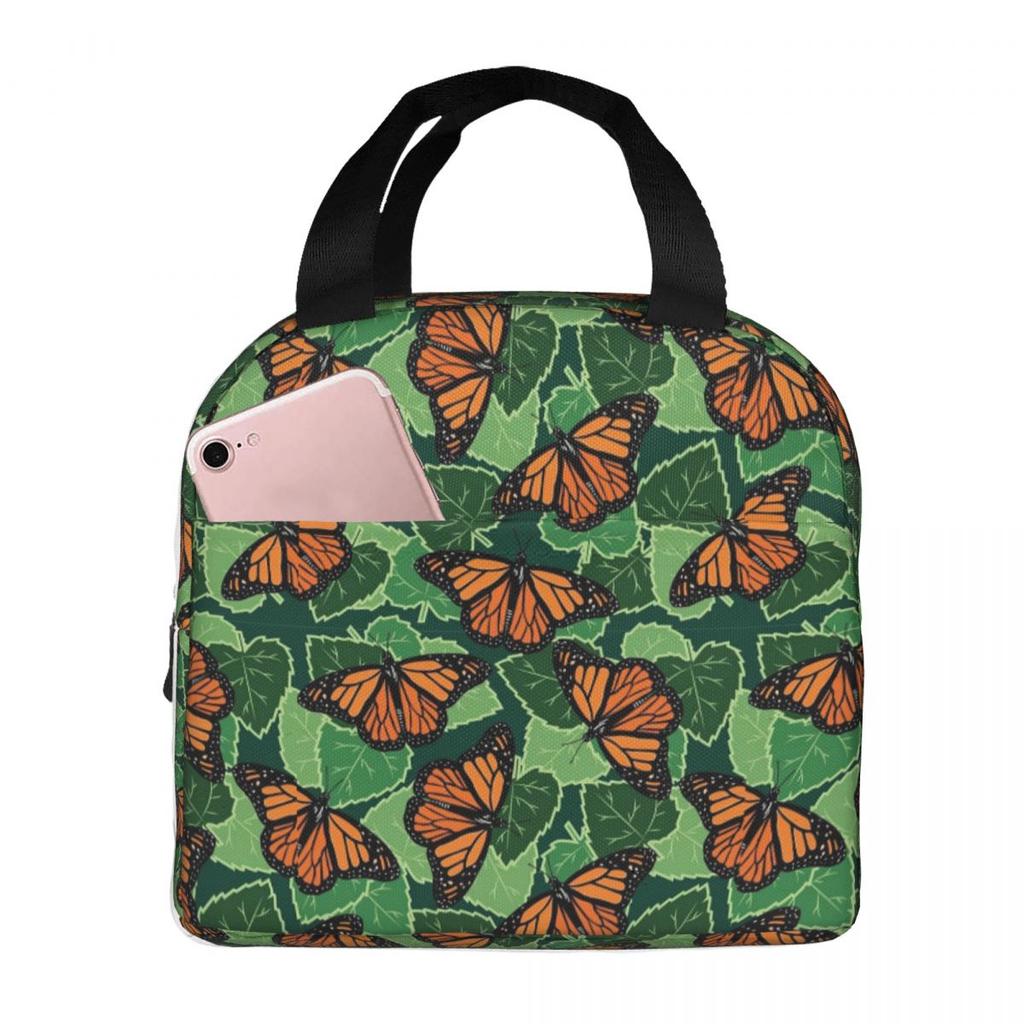 A Butterfly Vintage Pattern Insulated Lunch Bag for Women Kids Portable Food Boxes Thermal Lunch Box Tote