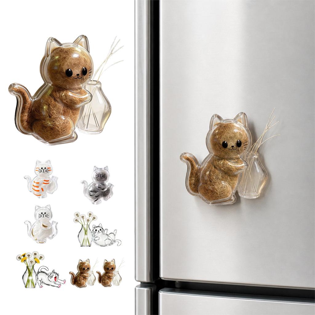 Magnetic Cat Whiskers Holder Transparent Cute Pet Fur Storage Refrigerator Magnet with Mini Vase for Personalized Home Style