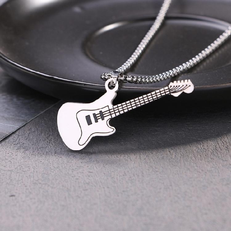 Street Mini Rock Music Guitar Pendant Fashion Titanium Steel Necklace Jewelry