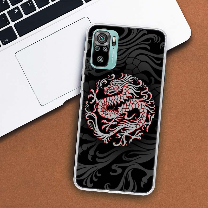Japanische Dark Dragon Tattoo Telefon Fall Für Xiaomi Redmi Hinweis 10 Pro Max 10S 9 9S 9T 8 8T 11T 11S 11 5G 11E 7 6 5 4X Coque Abdeckung