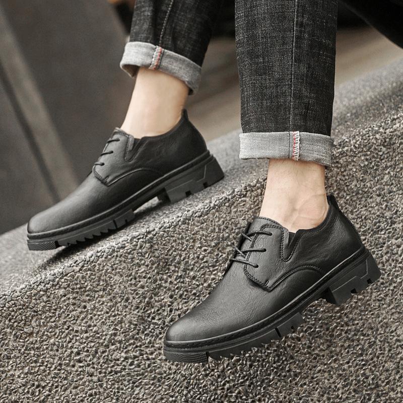 

Leather shoes men s 2025 summer new business casual shoes trend versatile British popular men s shoes overalls 47 чорний
