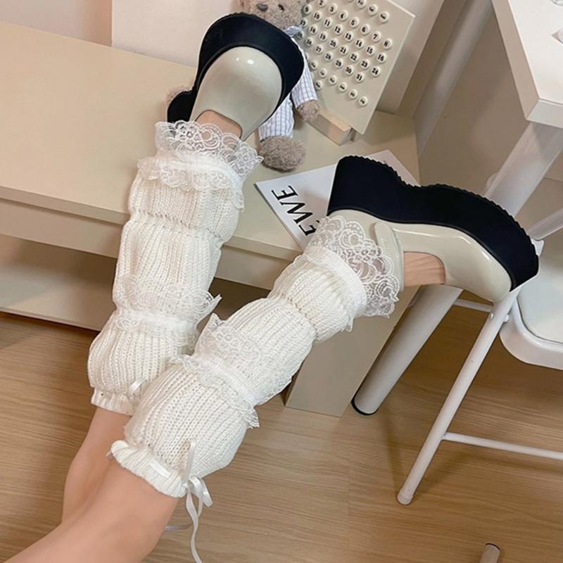 Lolitas Leg Warmer Y2K Knitted Leg Sleeves Goth Baggy Cuffs Ankle Heap Socks JK Uniform Foot Cover Lace Frilly Leg Socks