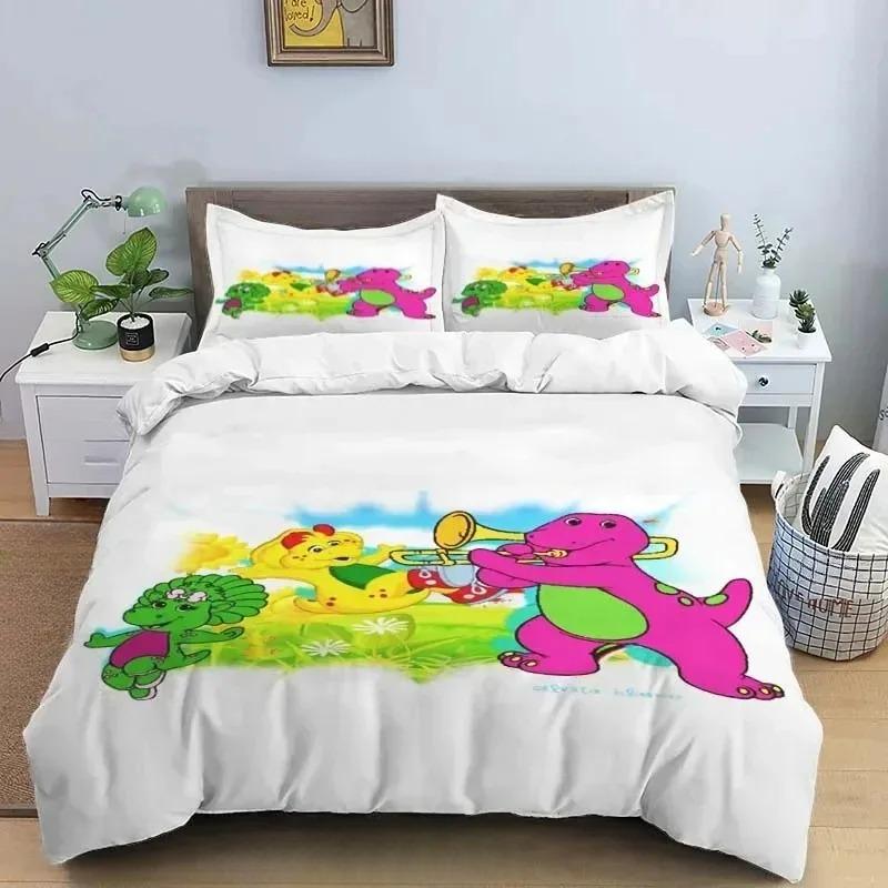 Barney Friends Niedliche Cartoon Bettwäsche Kollektion Dinosaurier Muster Bettbezug Kissenbezug Jungen Schlafzimmer Doppel King Size Bettdecke Geschenk