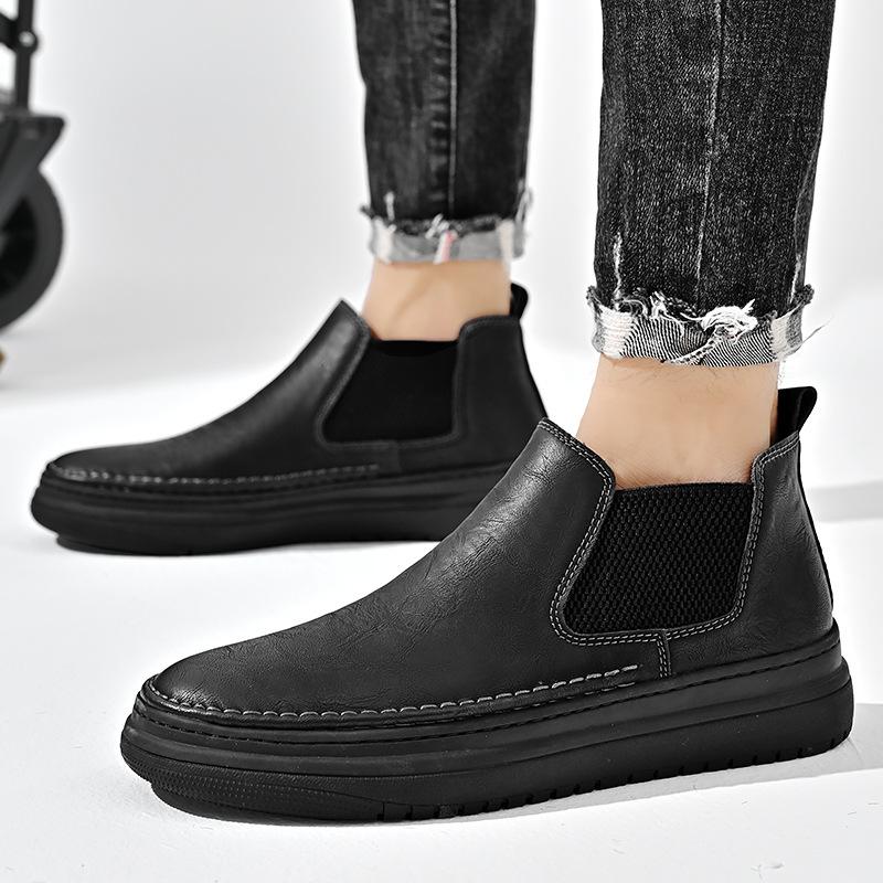 Locomotive Leather Boots Men's Autumn New Martin Boots Fashion Tooling Leather Shoes Men's Trend Help Chelsea Short Boots