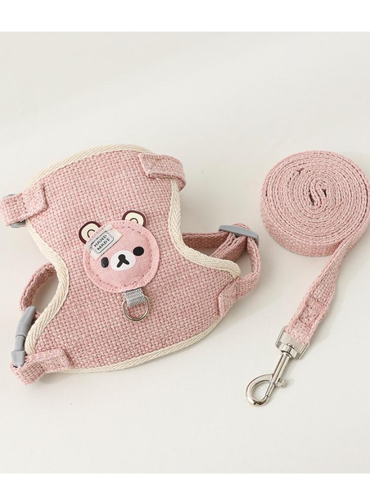 

Поводок для собаки жилетного типа, тип «плюшевый мишка», шлейка для маленькой собаки, поводок для кошки, товары для питомцев S розовый