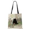 Women Handbag Linen Totes with Cat Print Casual Traveling Beach Gift Bags KTY