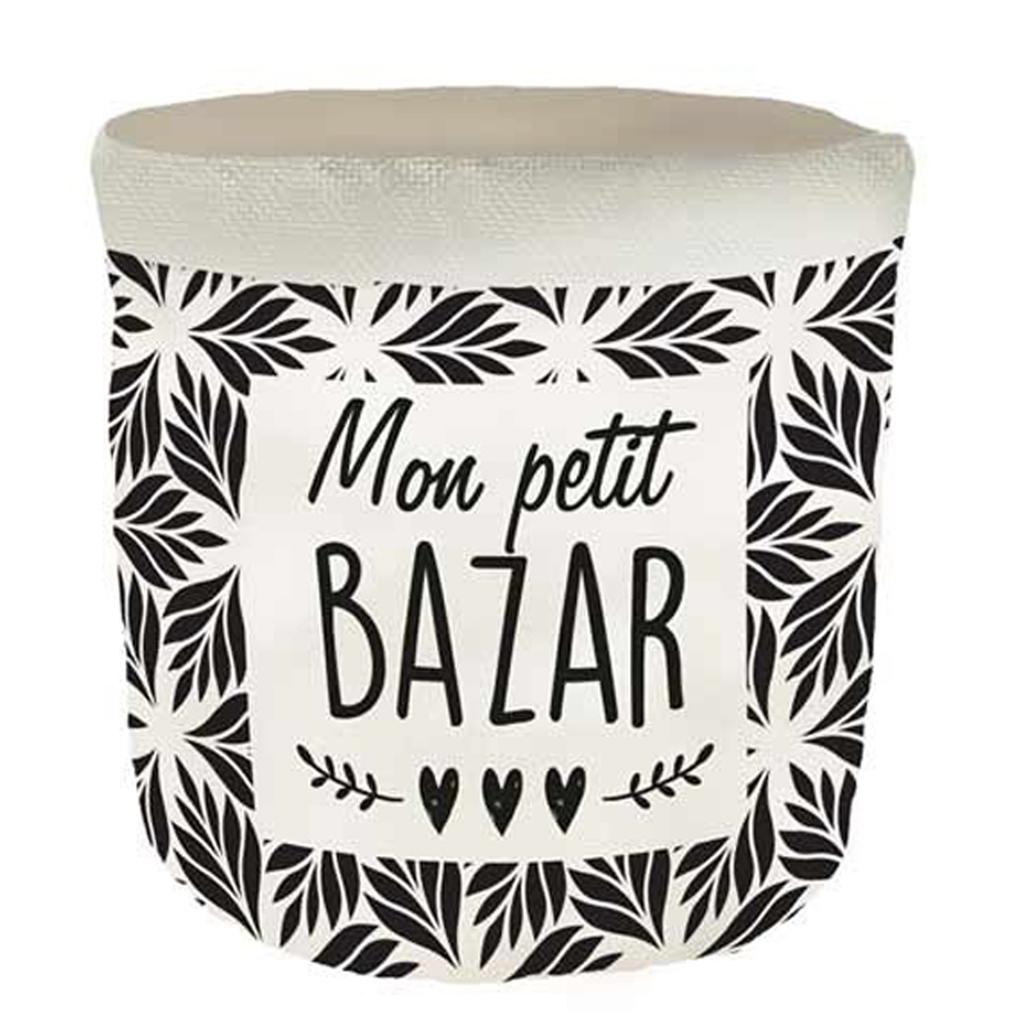 Les Trésors De Lily [Q6567] - Black Beige 'Messages' Linen Storage Basket (my Little Bazar) - 18x16. 5cm